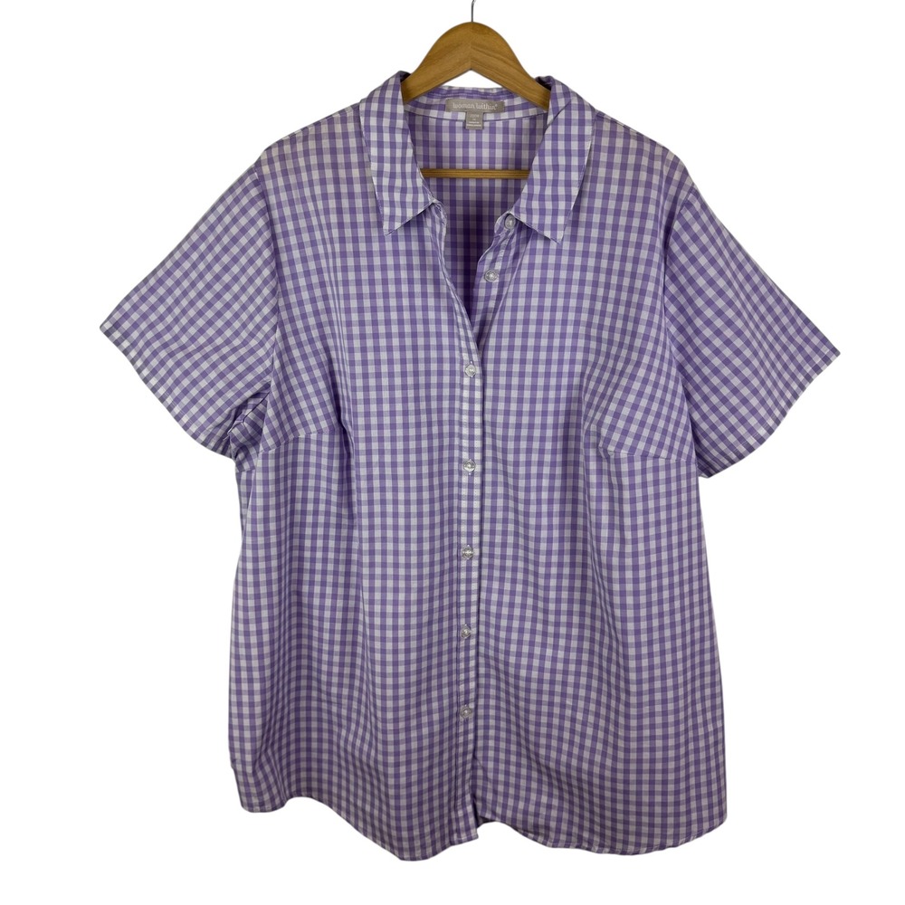 Woman Within Lavender Gingham Button Down‎ Shirt Size 1X (22/24) Lightweight